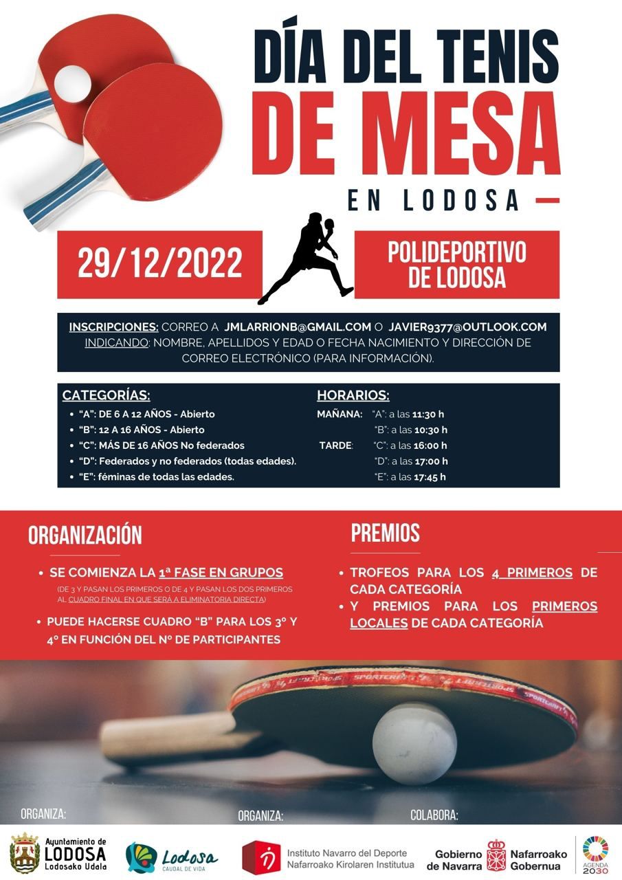 D&iacute;a del Tenis de Mesa en Lodosa (29 de diciembre). &iexcl;Ap&uacute;ntate!